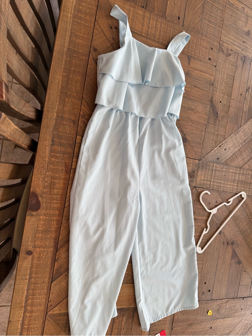 SHEIN Light Blue Ruffle Strap Romper Jumpsuit